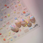 Kawaii Animals Nail Art Stickers Adhesive Embossed Flower Bow Sticker Decals to3842