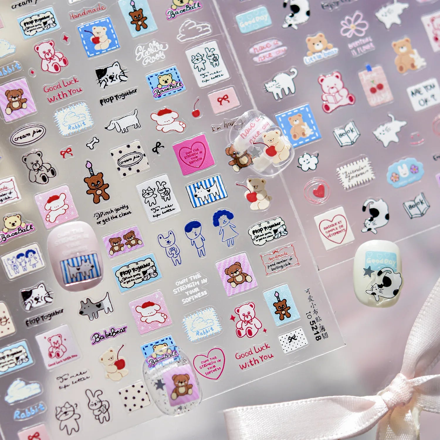 Kawaii Bear & Friends Nail Stickers | Cute Korean Doodle Art Nail Art Decals 5218