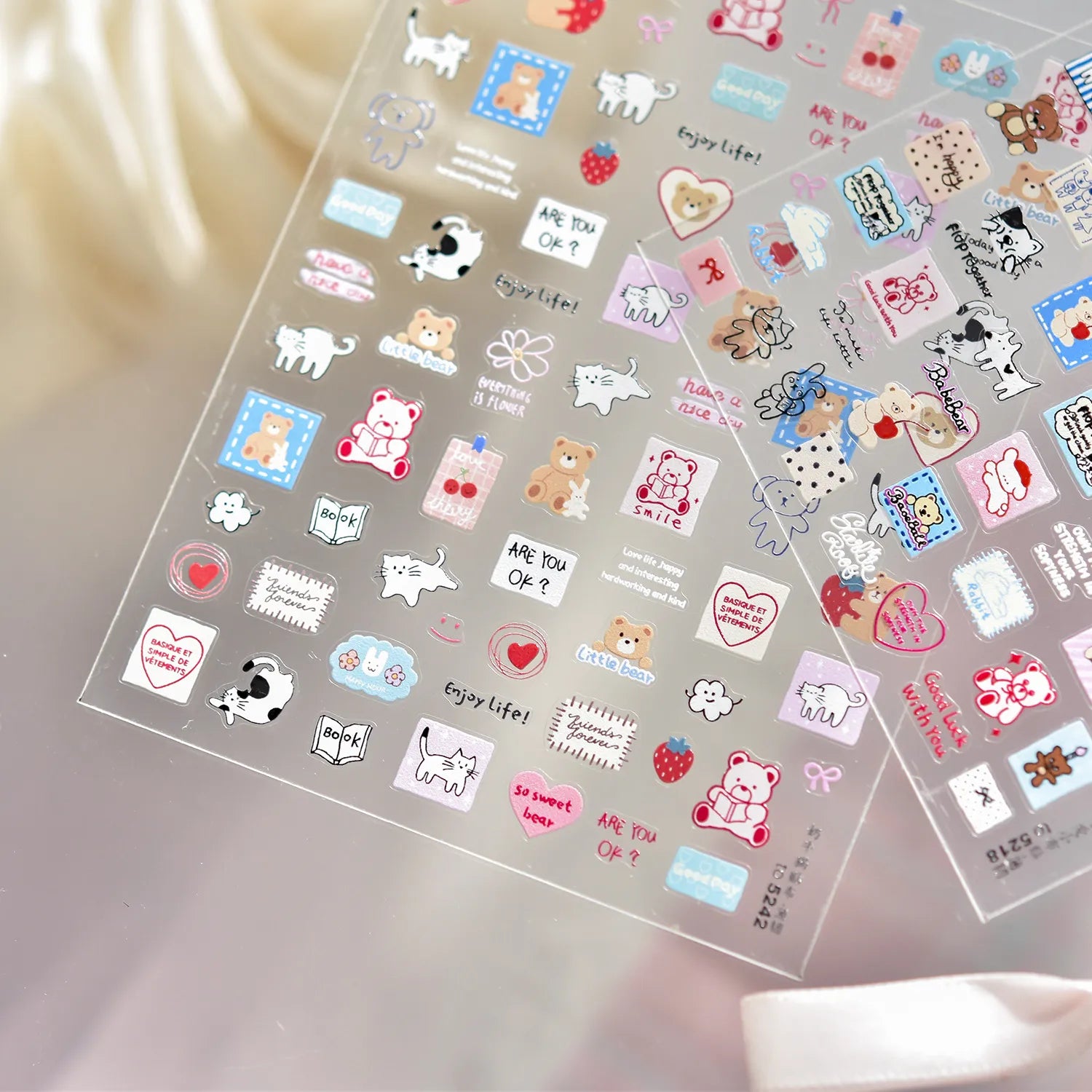 Kawaii Bear & Friends Nail Stickers | Cute Korean Doodle Art Nail Art Decals 5218