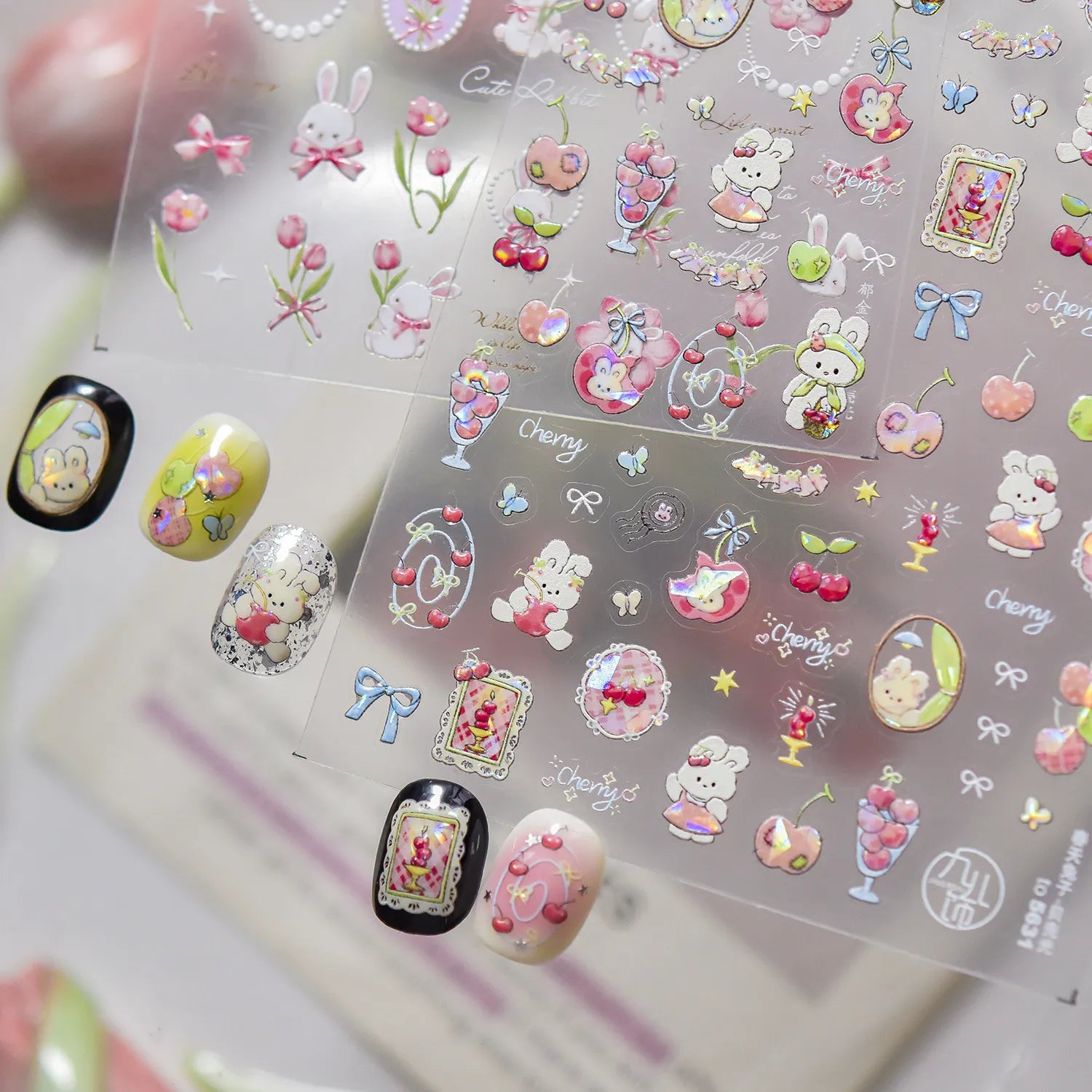 Kawaii Bunny & Cherry Nail Stickers