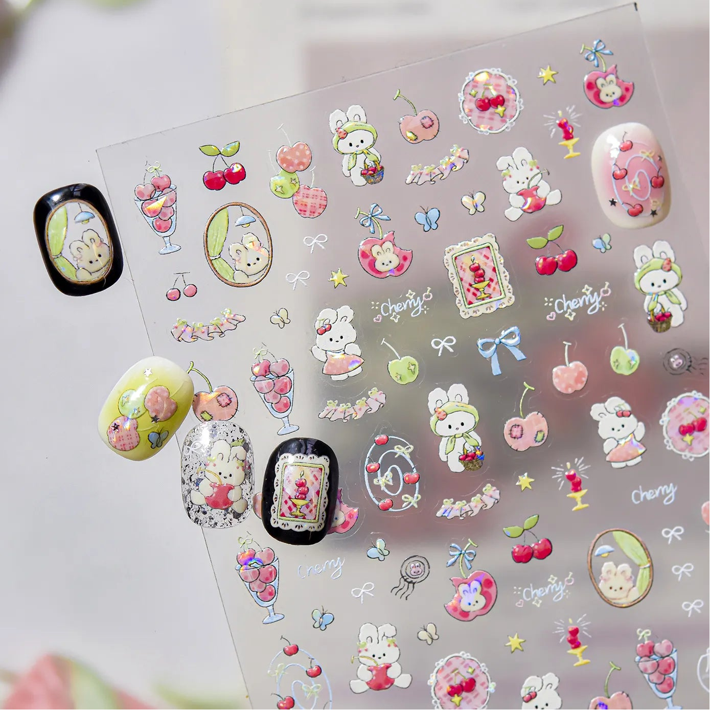 Kawaii Bunny & Cherry Nail Stickers