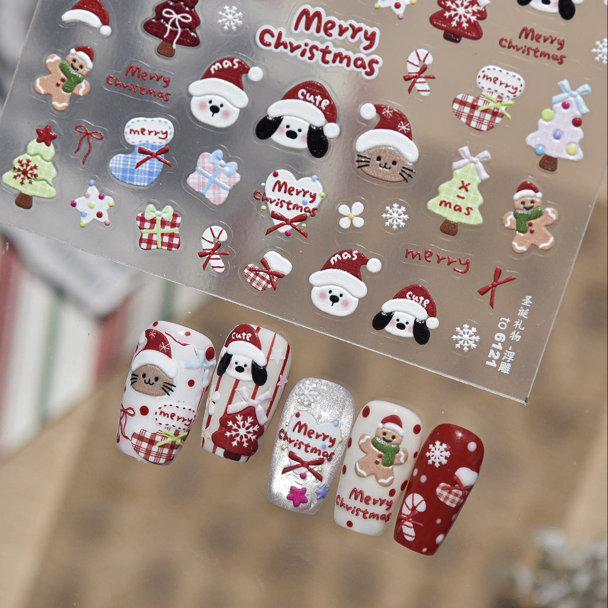 Kawaii Christmas Nail Stickers - Cute Winter Holiday Designs 