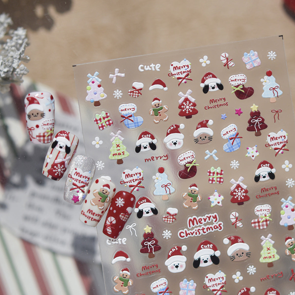 Kawaii Christmas Nail Stickers - Cute Winter Holiday Designs 