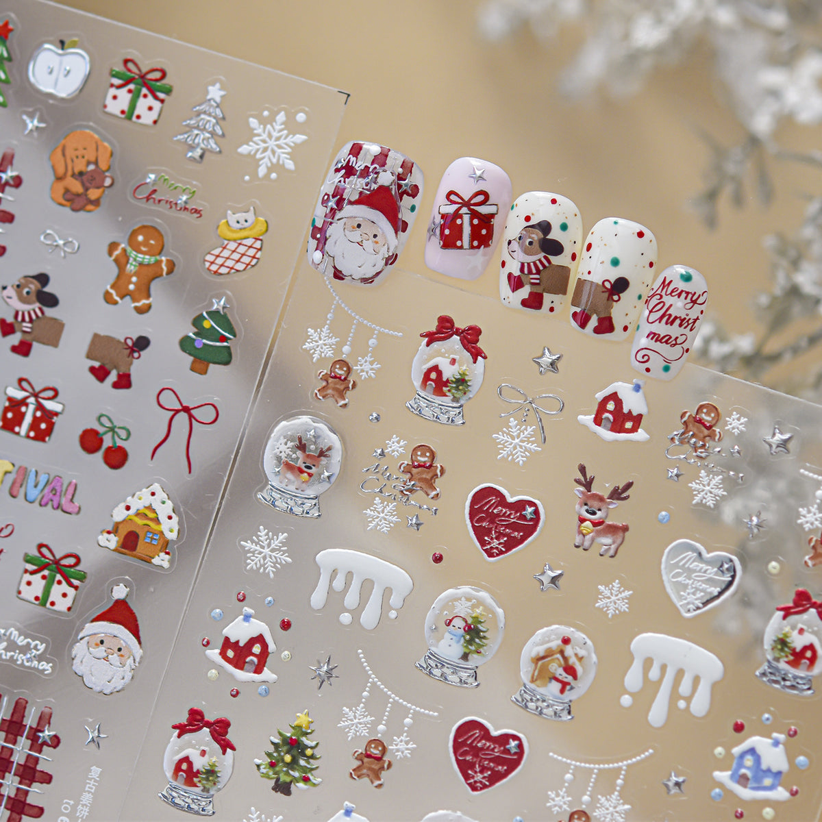 Kawaii Christmas Nail Stickers - Cute Winter Holiday Designs 