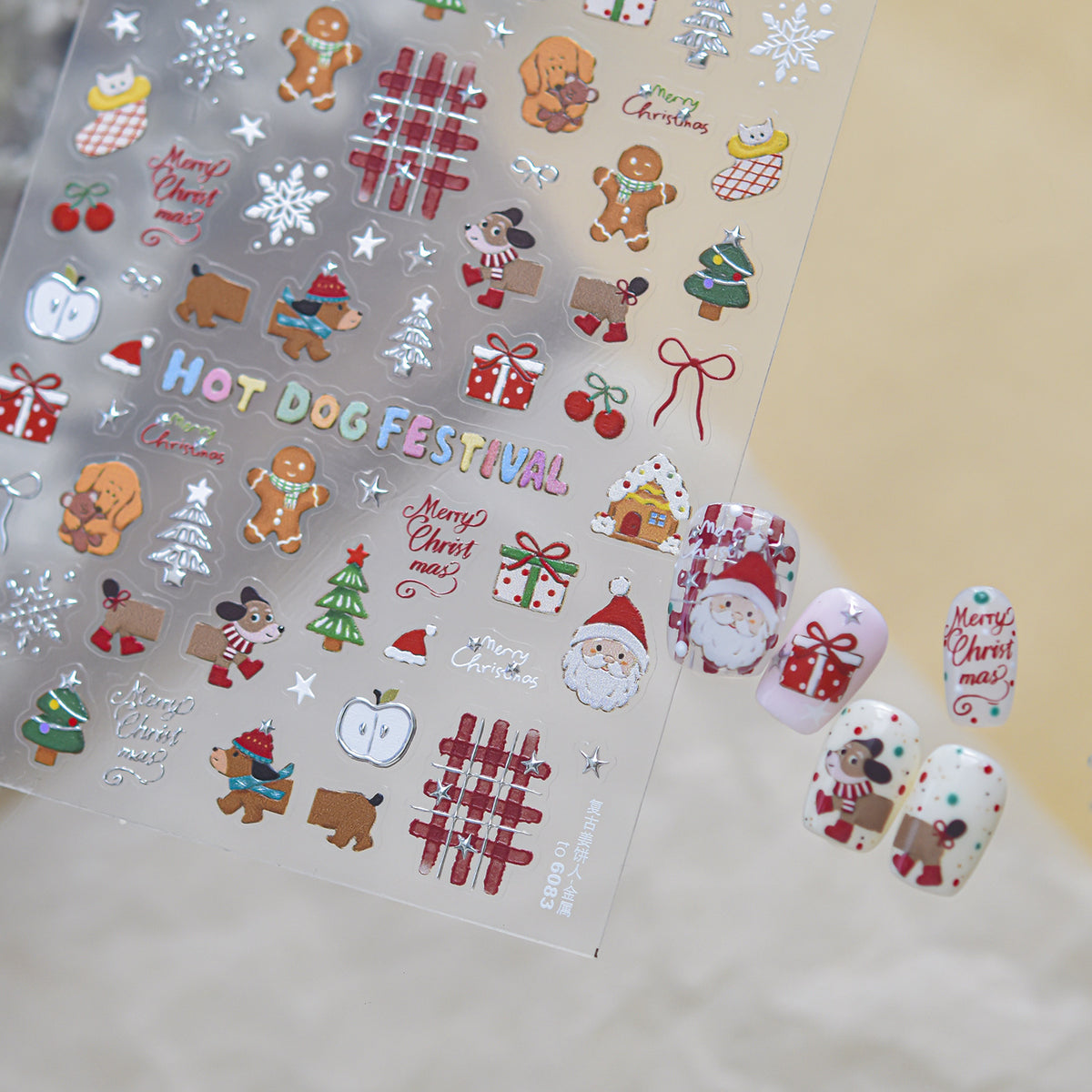 Kawaii Christmas Nail Stickers - Cute Winter Holiday Designs 