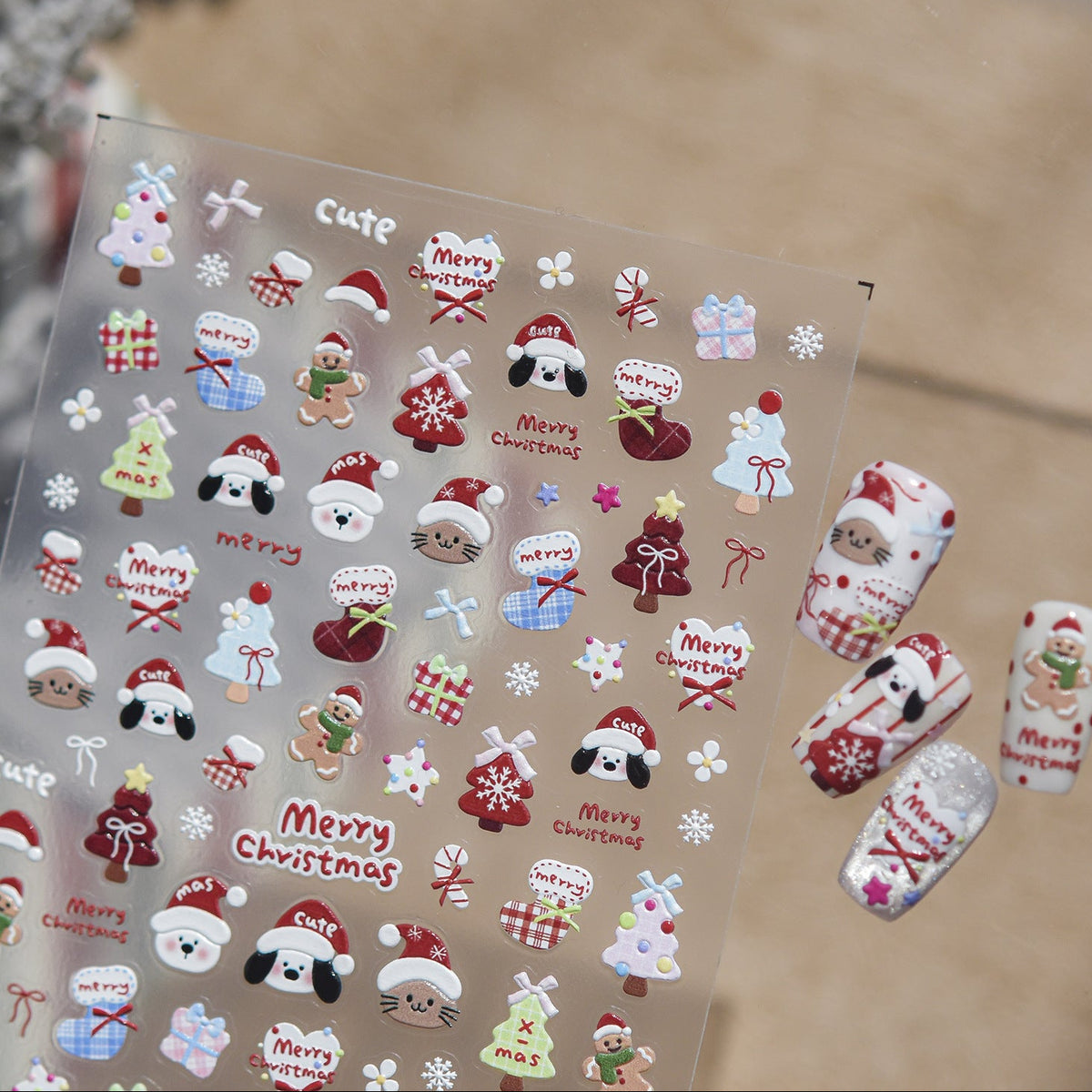 Kawaii Christmas Nail Stickers - Cute Winter Holiday Designs 