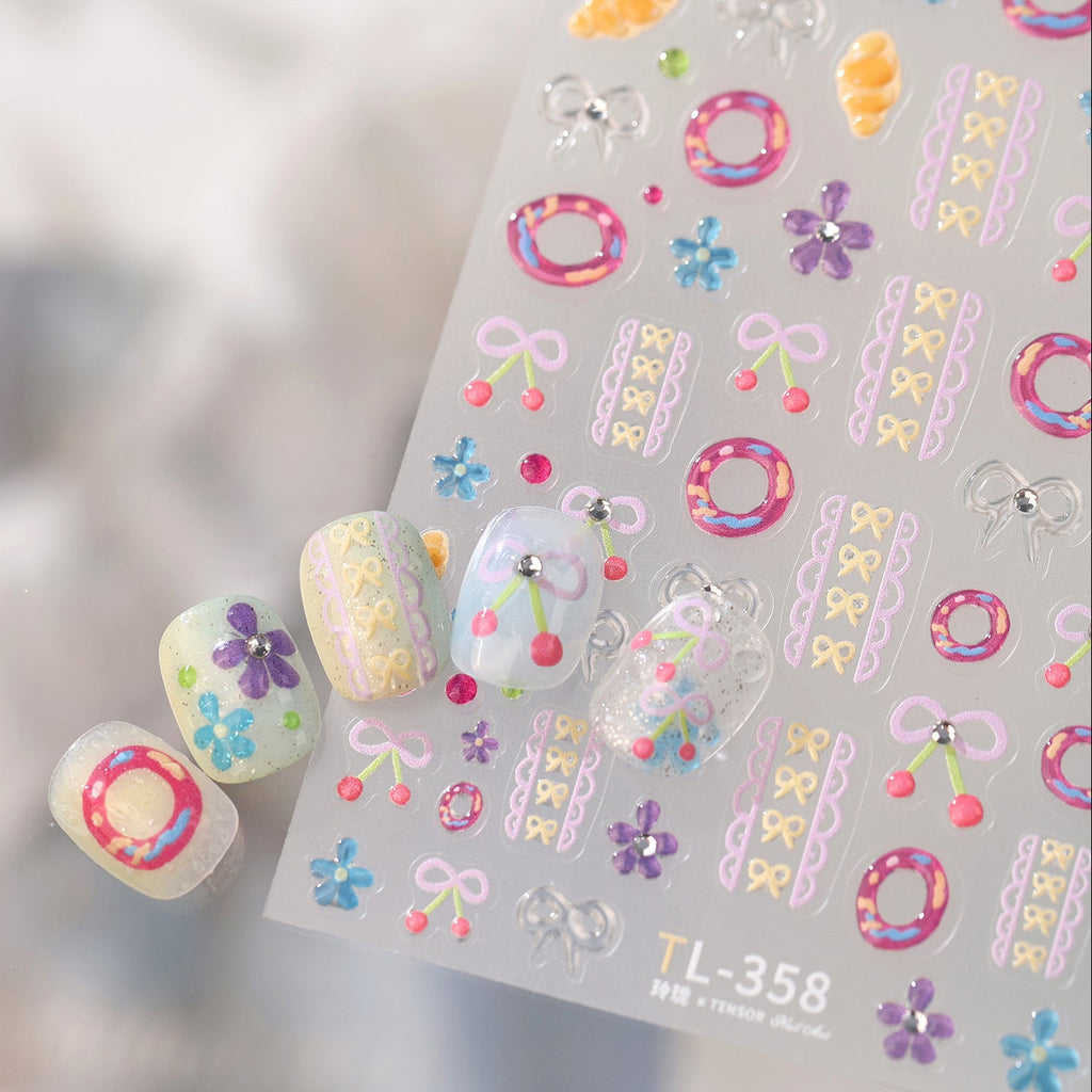 Kawaii Coquette Bow & Cherry 3D Nail Stickers