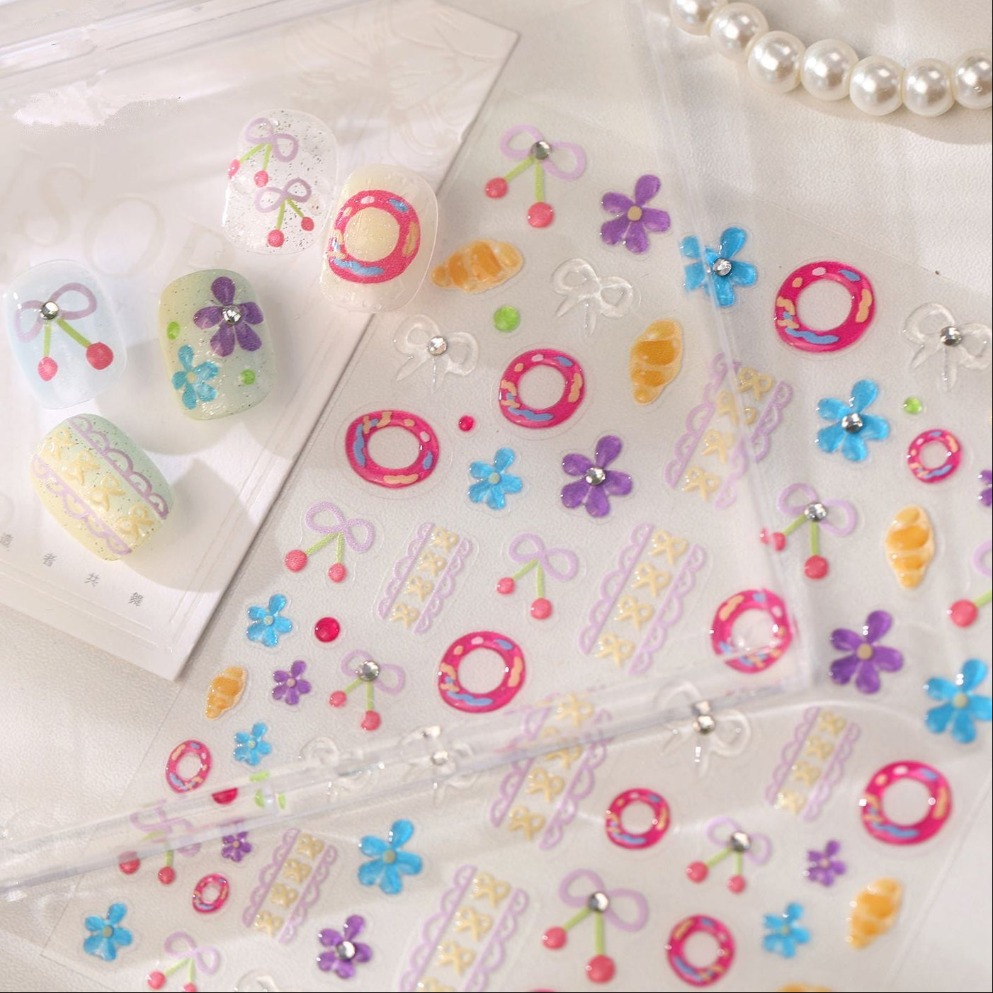 Kawaii Coquette Bow & Cherry 3D Nail Stickers