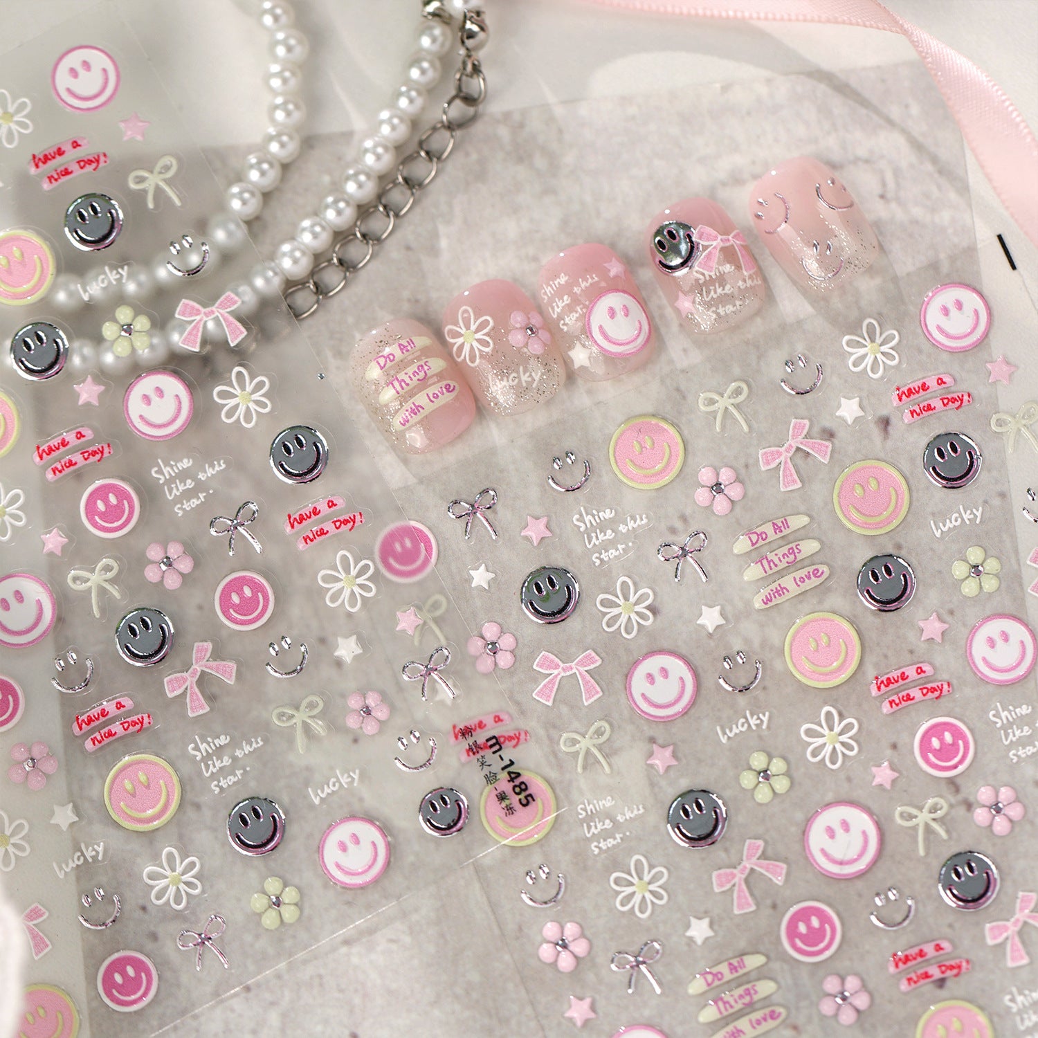 Kawaii Coquette Bow & Cherry 3D Nail Stickers