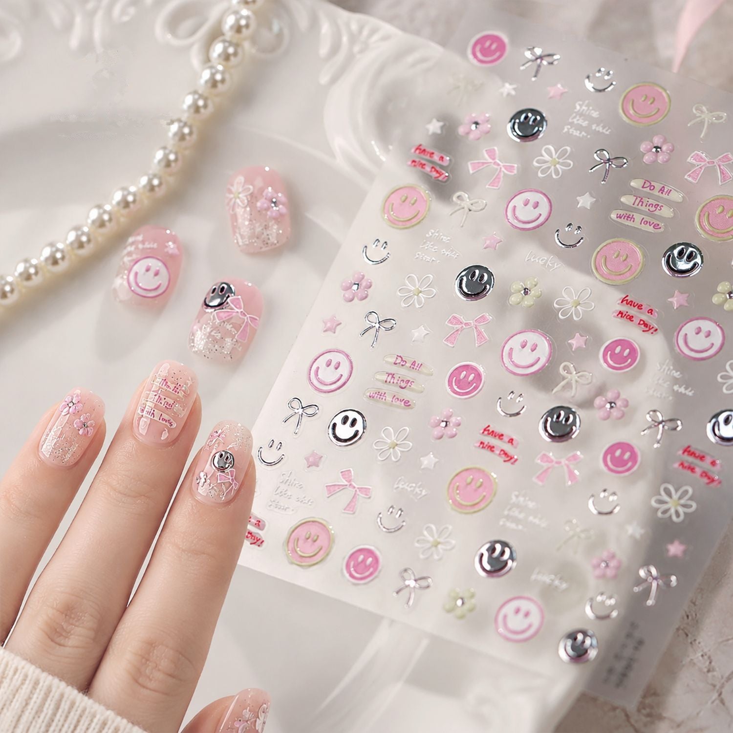 Kawaii Coquette Bow & Cherry 3D Nail Stickers