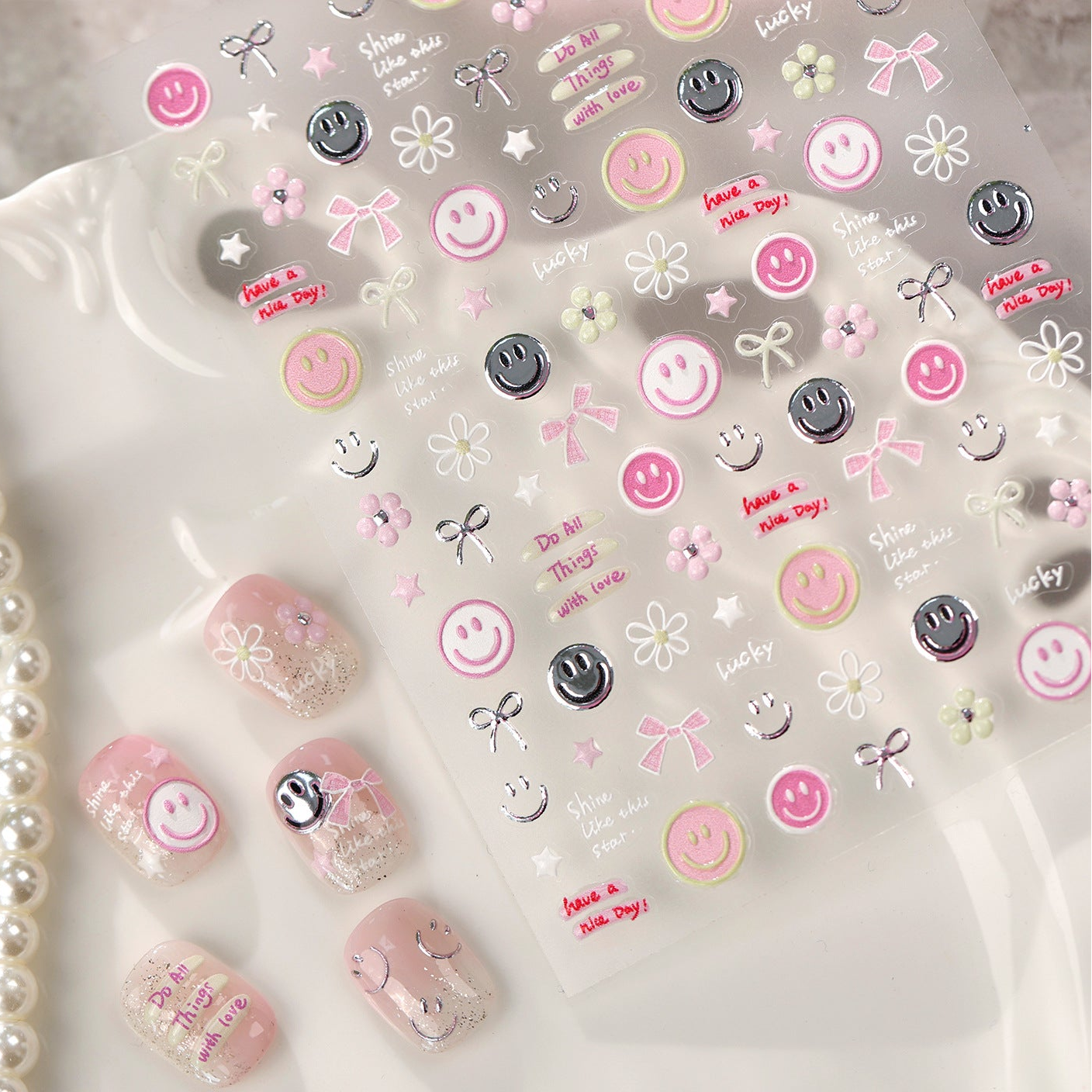Kawaii Coquette Bow & Cherry 3D Nail Stickers