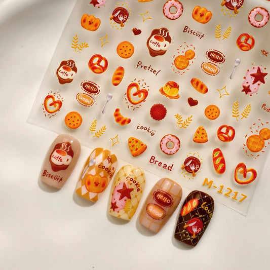 Kawaii Food Nail Stickers - Cute Bread, Donut & Coffee DIY Manicure Decals M1217