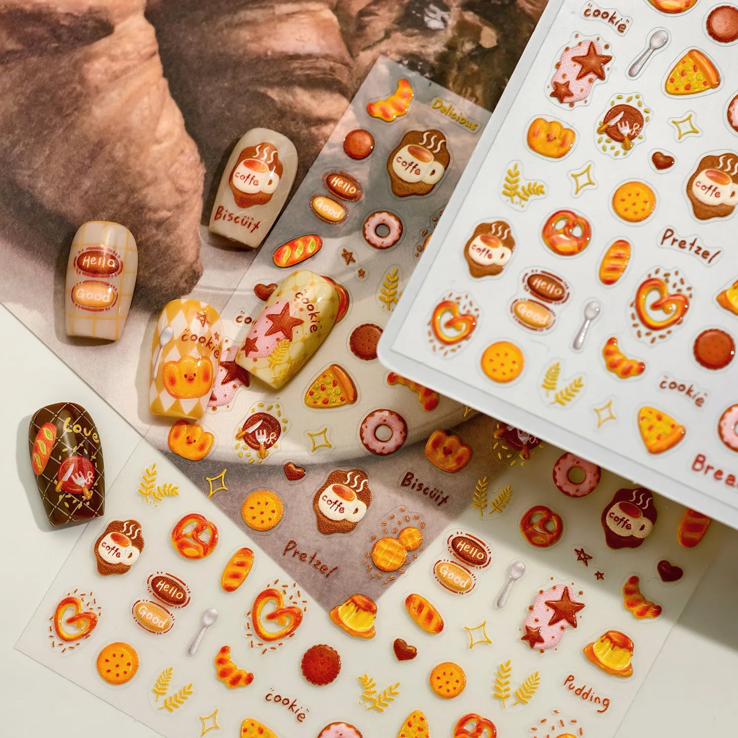 Kawaii Food Nail Stickers - Cute Bread, Donut & Coffee DIY Manicure Decals M1217