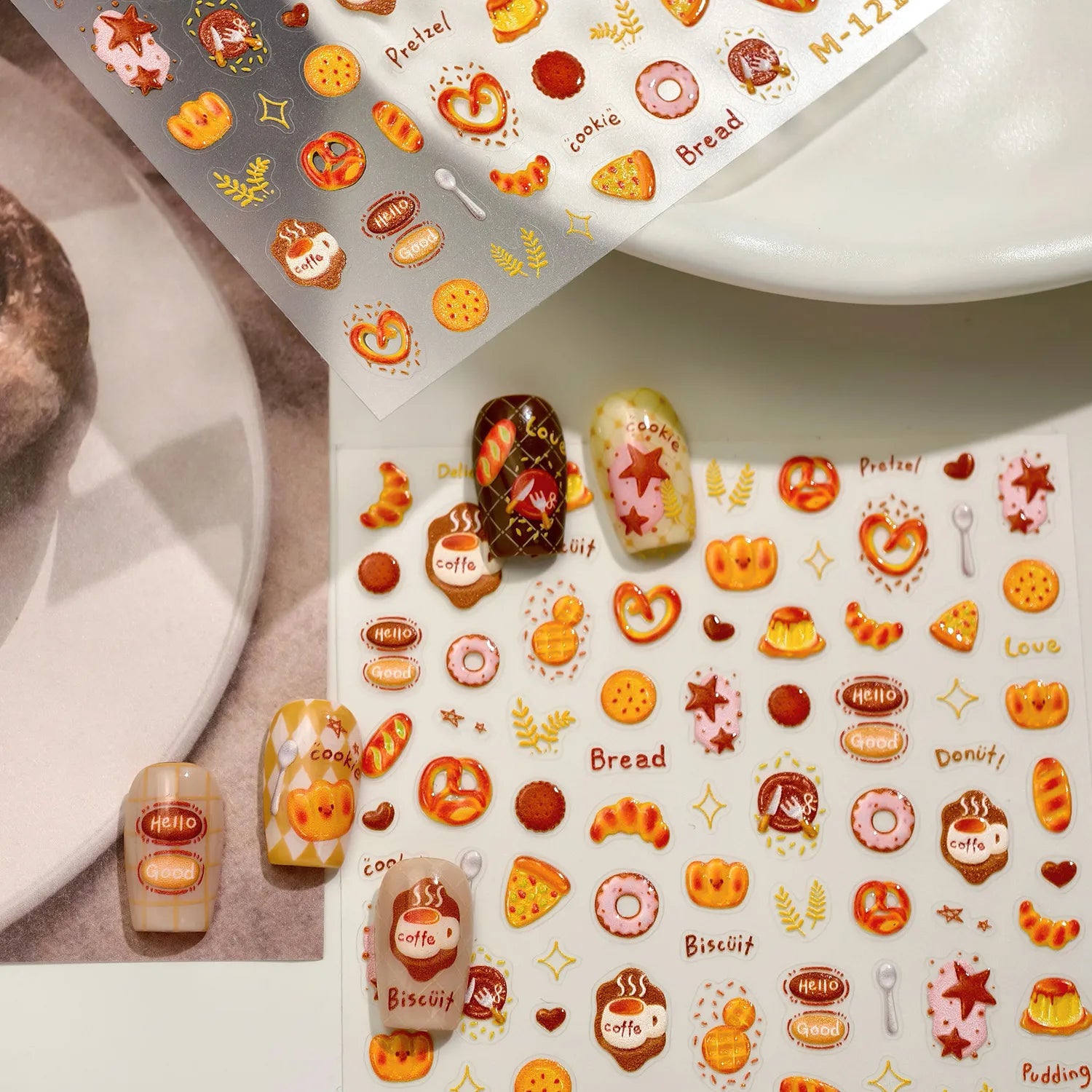 Kawaii Food Nail Stickers - Cute Bread, Donut & Coffee DIY Manicure Decals M1217