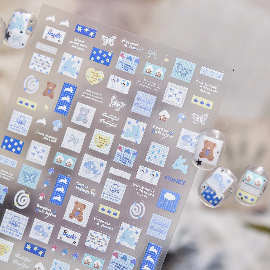 Kawaii Graffiti Heart Nail Stickers Gingham Strawberry Decals