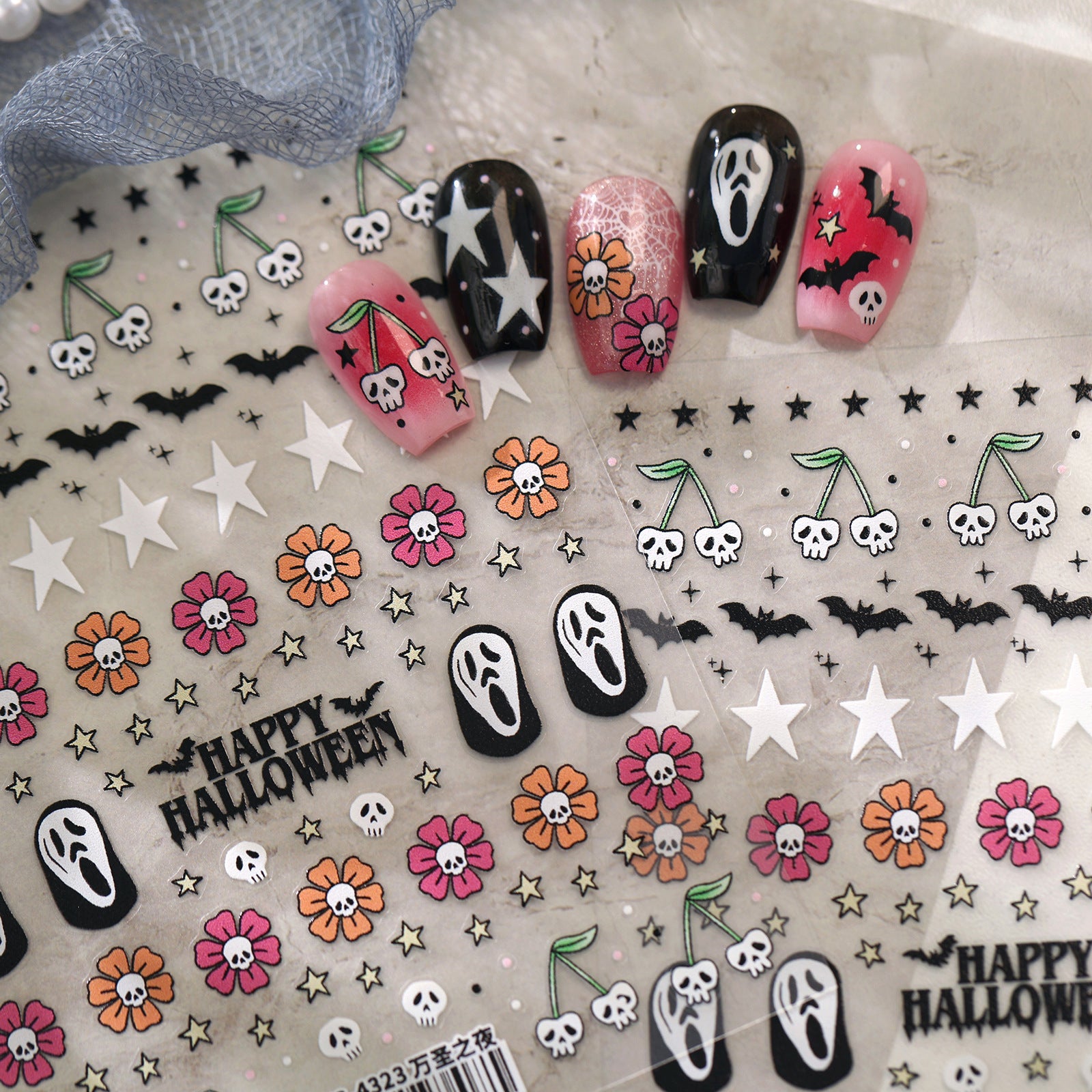 Kawaii Halloween Nail Stickers - Y2K Pink Spooky Ghost Decals 4325