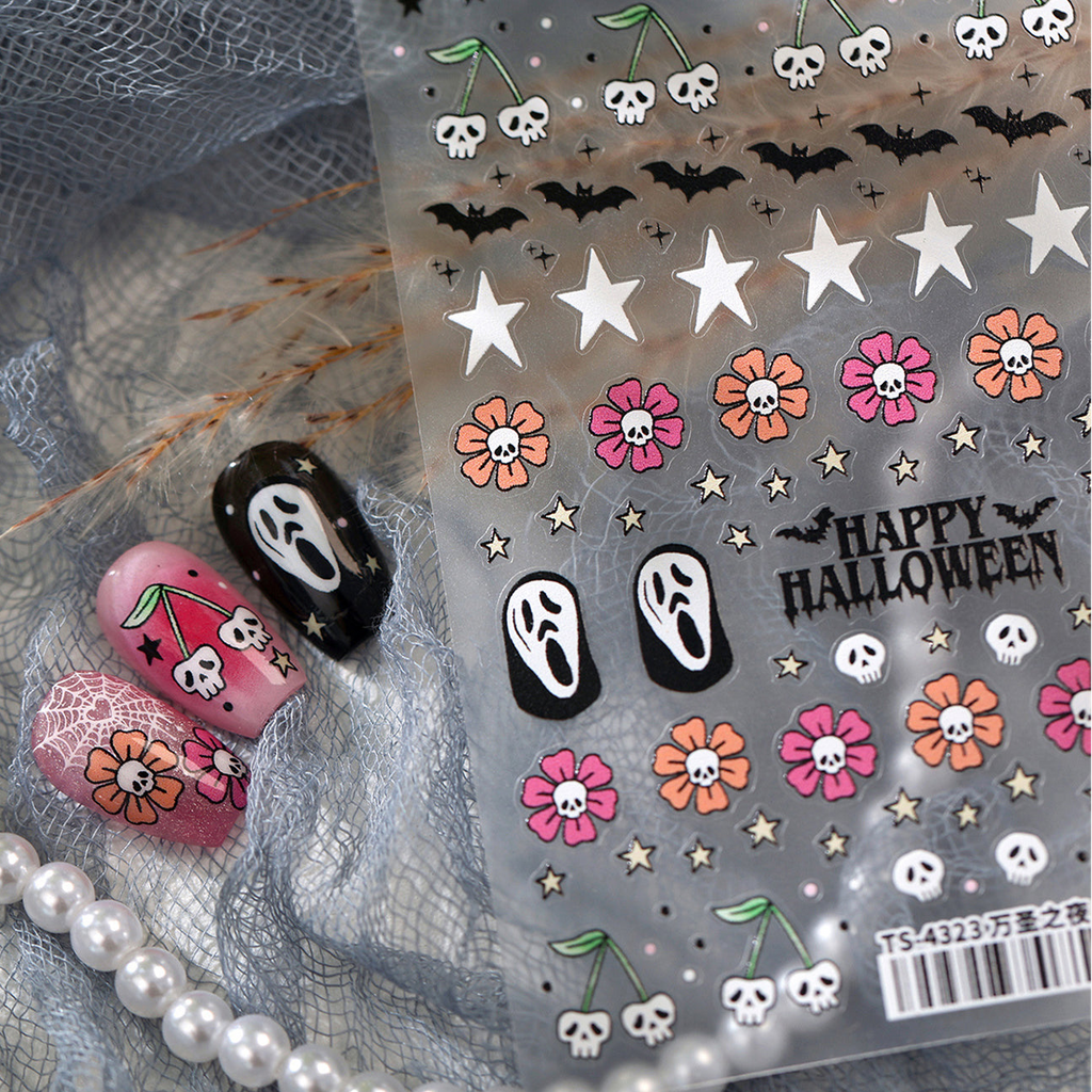 Kawaii Halloween Nail Stickers - Y2K Pink Spooky Ghost Decals 4325