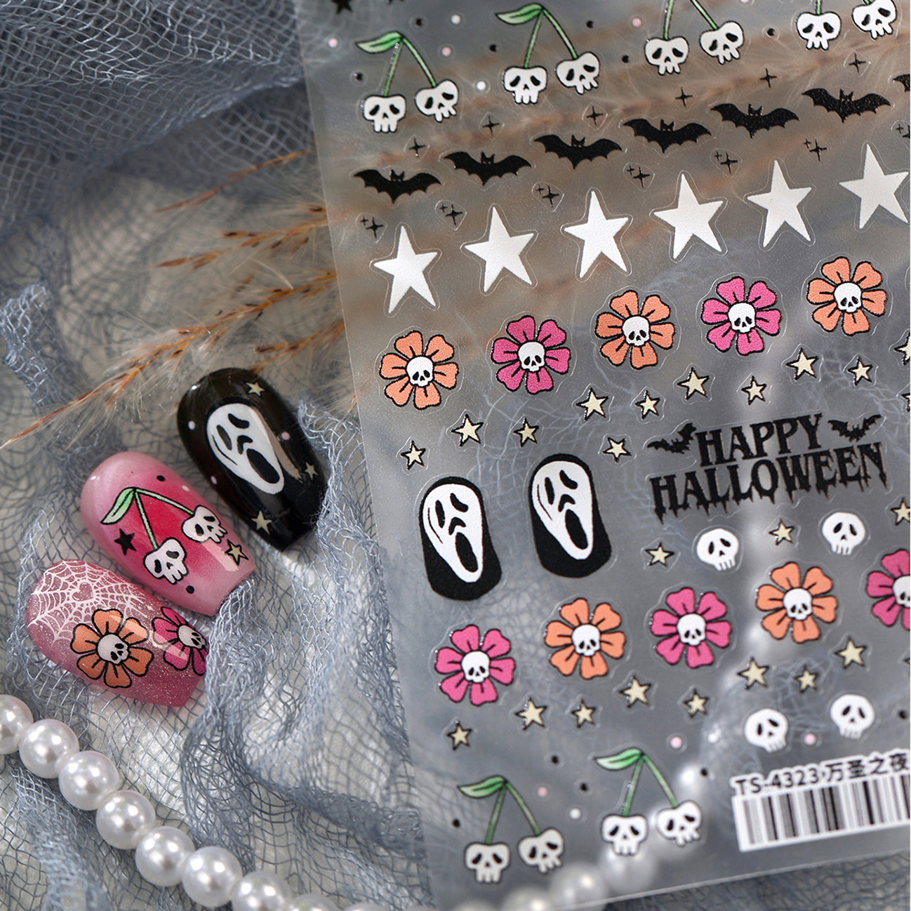 Kawaii Halloween Nail Stickers - Y2K Pink Spooky Ghost Decals 4325