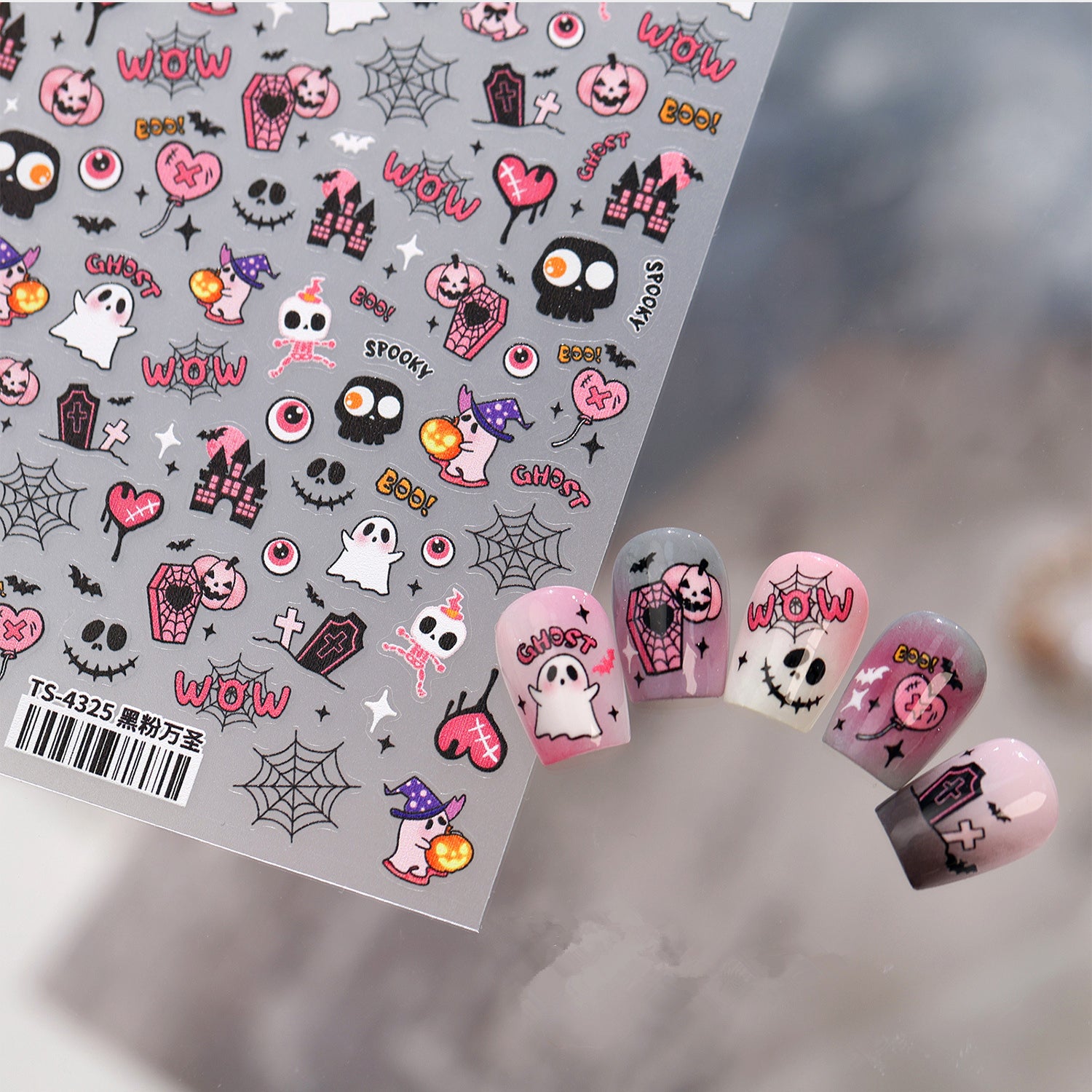 Kawaii Halloween Nail Stickers - Y2K Pink Spooky Ghost Decals 4325