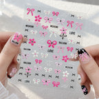 Kawaii Polka Dot Bow Nail Stickers - 3D Cute Bear Decals 5868
