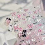 Kawaii Polka Dot Bow Nail Stickers - 3D Cute Bear Decals 5868