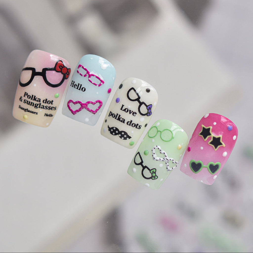 Kawaii Polka Dot Sunglasses 3D Nail Stickers