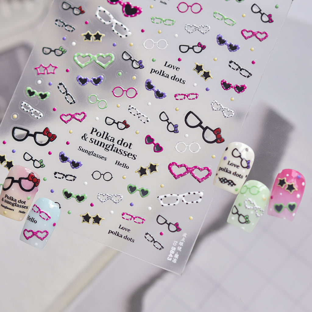 Kawaii Polka Dot Sunglasses 3D Nail Stickers