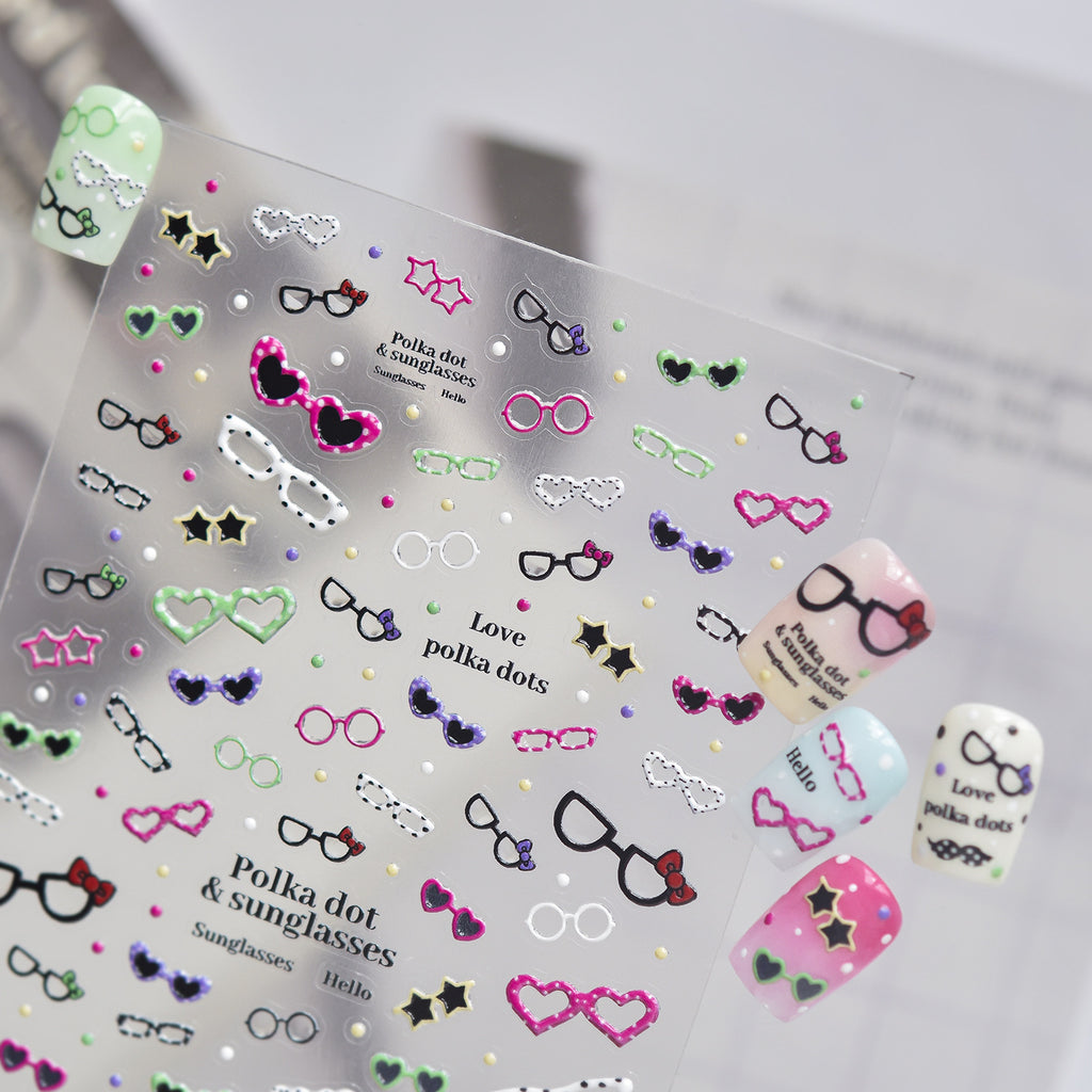 Kawaii Polka Dot Sunglasses 3D Nail Stickers