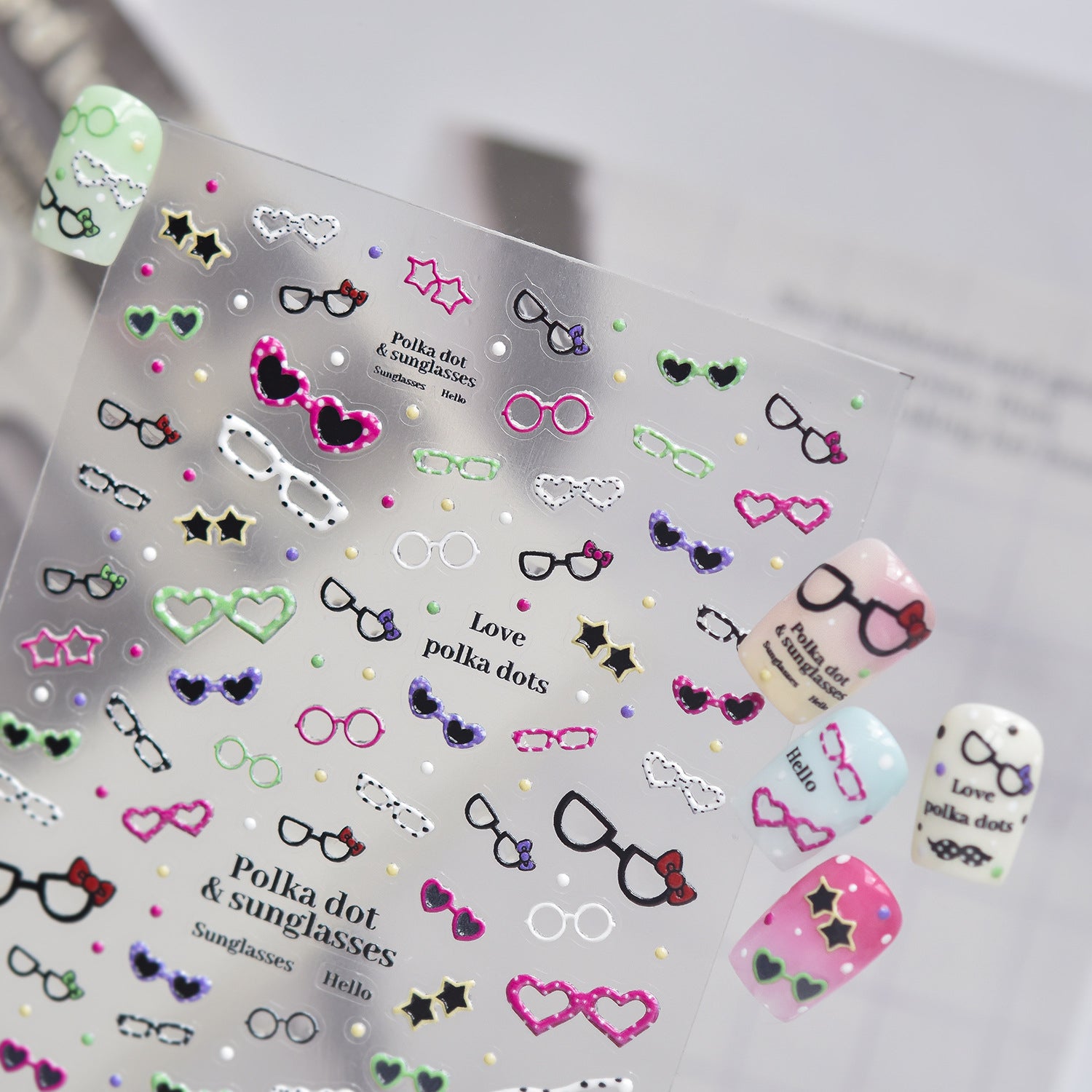 Kawaii Polka Dot Sunglasses 3D Nail Stickers