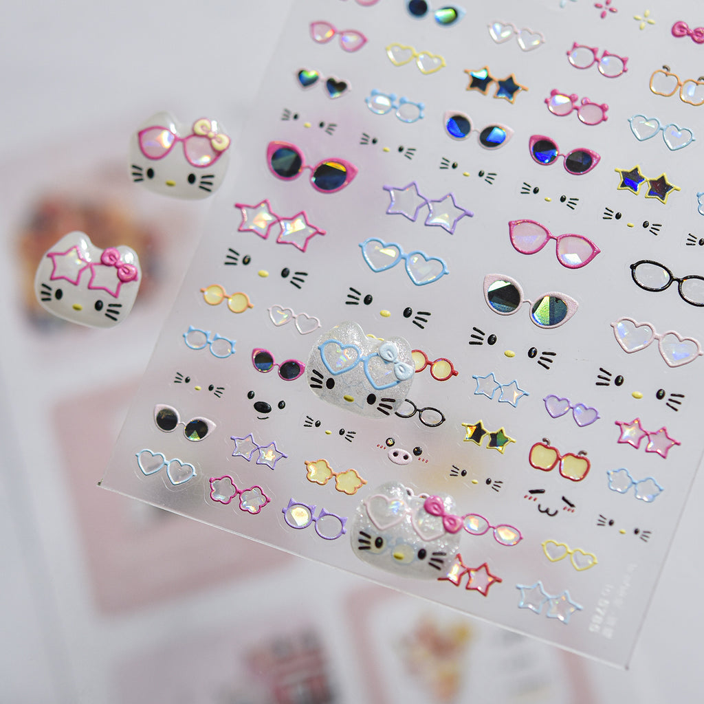 Kawaii Polka Dot Sunglasses 3D Nail Stickers