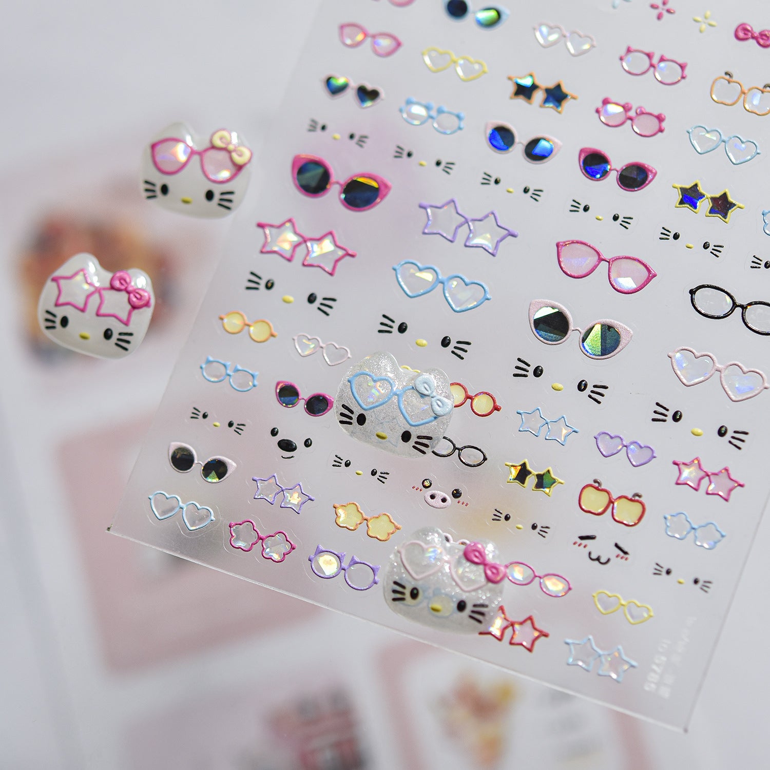 Kawaii Polka Dot Sunglasses 3D Nail Stickers