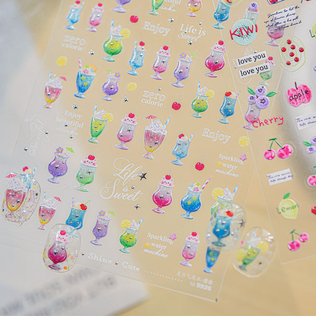 Kawaii Summer Drink & Fruit Nail Stickers 5906