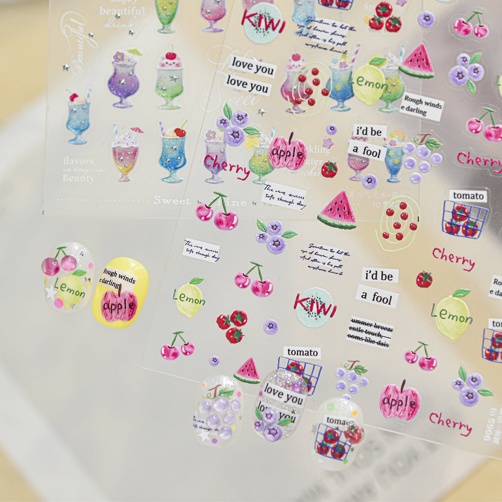 Kawaii Summer Drink & Fruit Nail Stickers 5906