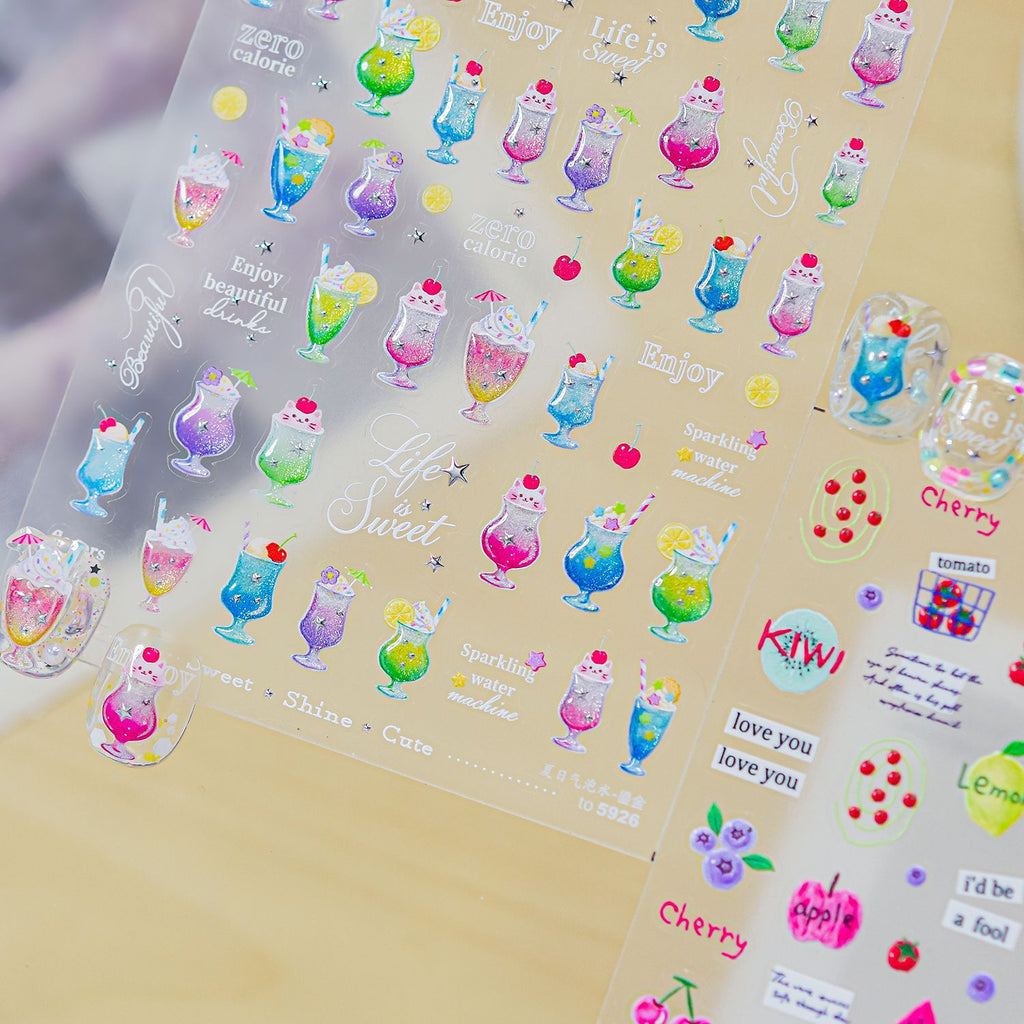 Kawaii Summer Drink & Fruit Nail Stickers 5906