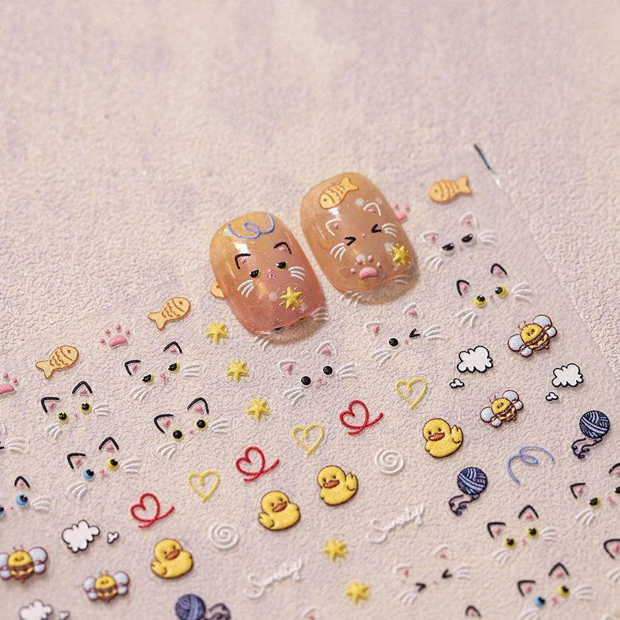 Kitten Nail Art Stickers Cute Cat Adhesive Embossed Sticker Decals TS3729