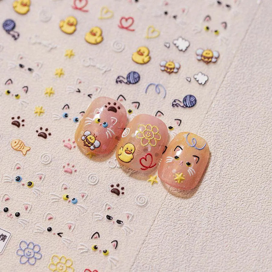 Kitten Nail Art Stickers Cute Cat Adhesive Embossed Sticker Decals TS3729