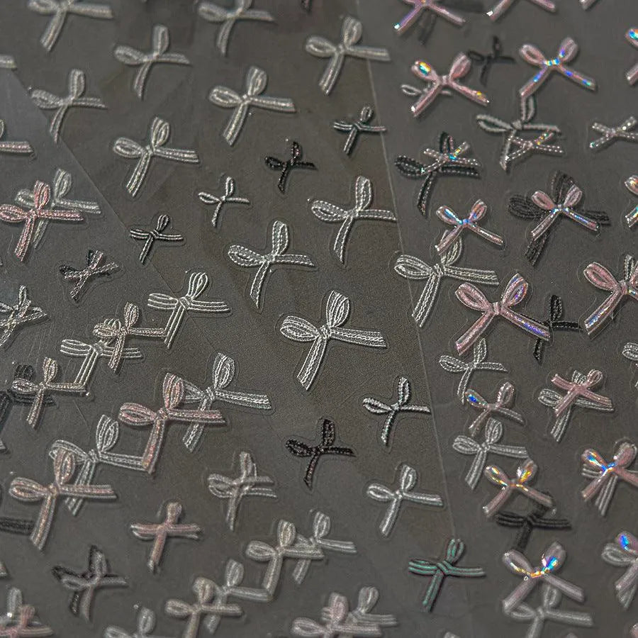Lace Bow Tie Nail Art Stickers Adhesive Embossed Bows Sticker Decals 