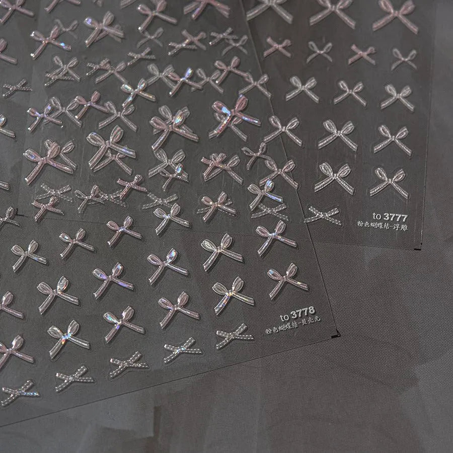 Lace Bow Tie Nail Art Stickers Adhesive Embossed Bows Sticker Decals 