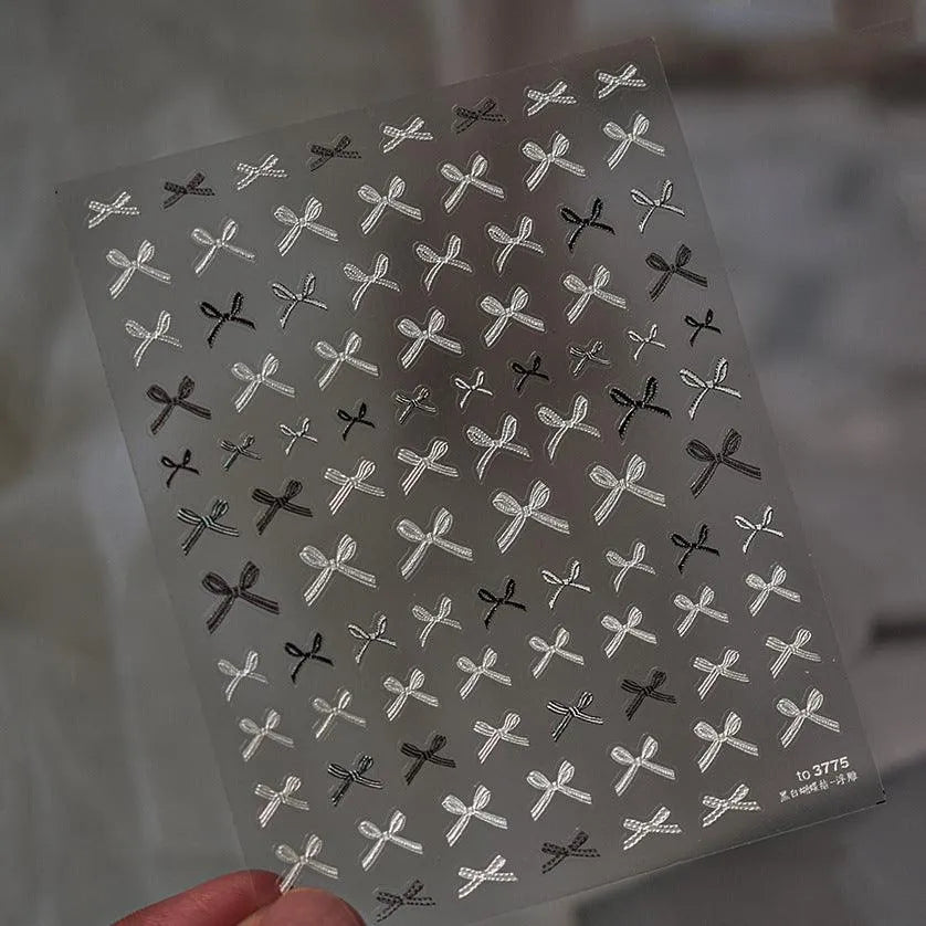 Lace Bow Tie Nail Art Stickers Adhesive Embossed Bows Sticker Decals 