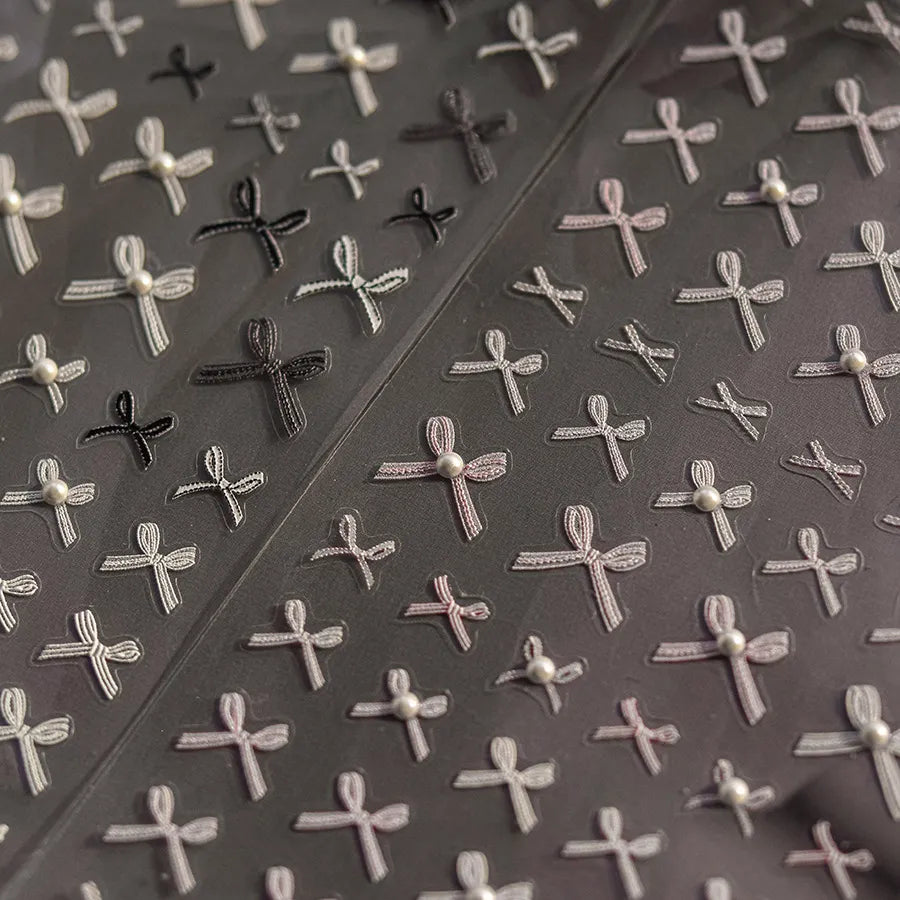 Lace Bow Tie Nail Art Stickers Adhesive Embossed Bows Sticker Decals 