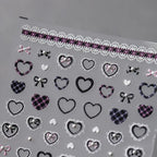 Lace Check Pattern Nail Art Stickers Adhesive Slider Love Heart Sticker Decals For Valentine's Day TL112