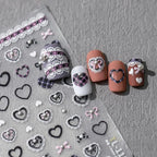Lace Check Pattern Nail Art Stickers Adhesive Slider Love Heart Sticker Decals For Valentine's Day TL112
