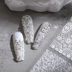 Lace Flower Nail Art Stickers Adhesive Embossed Vintage White Lace Sticker Decals 