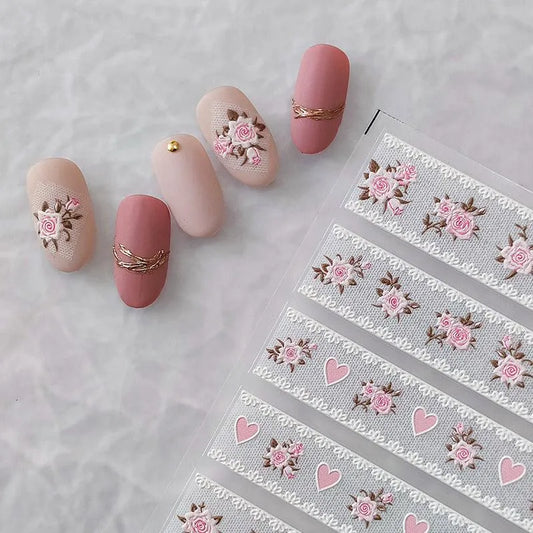 Lace Flower Nail Art Stickers Lace Bouquet Adhesive Sticker Decals 