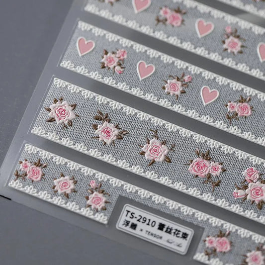 Lace Flower Nail Art Stickers Lace Bouquet Adhesive Sticker Decals 