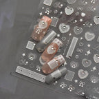 Lace Heart Nail Art Stickers Hollow White Lace Bow Adhesive Embossed Sticker Decals 