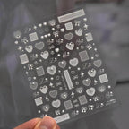 Lace Heart Nail Art Stickers Hollow White Lace Bow Adhesive Embossed Sticker Decals 