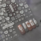 Lace Heart Nail Art Stickers Hollow White Lace Bow Adhesive Embossed Sticker Decals 