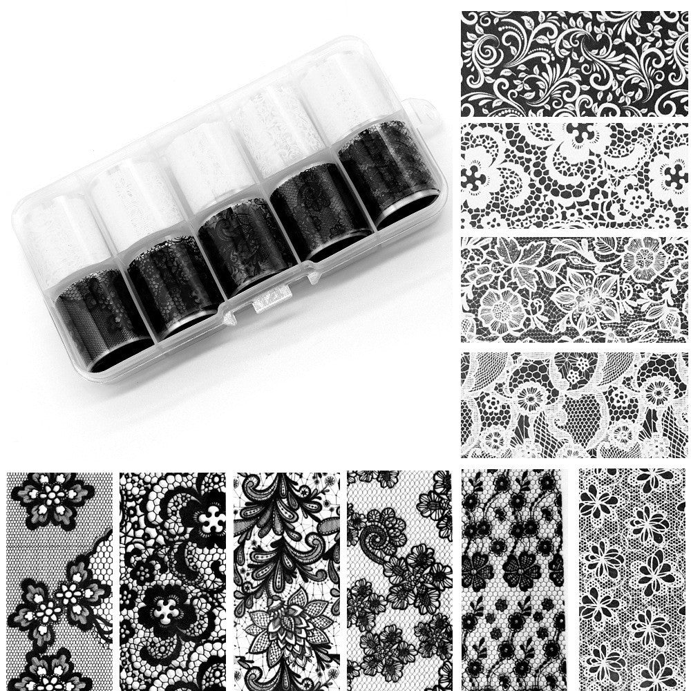 Lace, Holographic & Shell Designs Nail Transfer Foil Collection