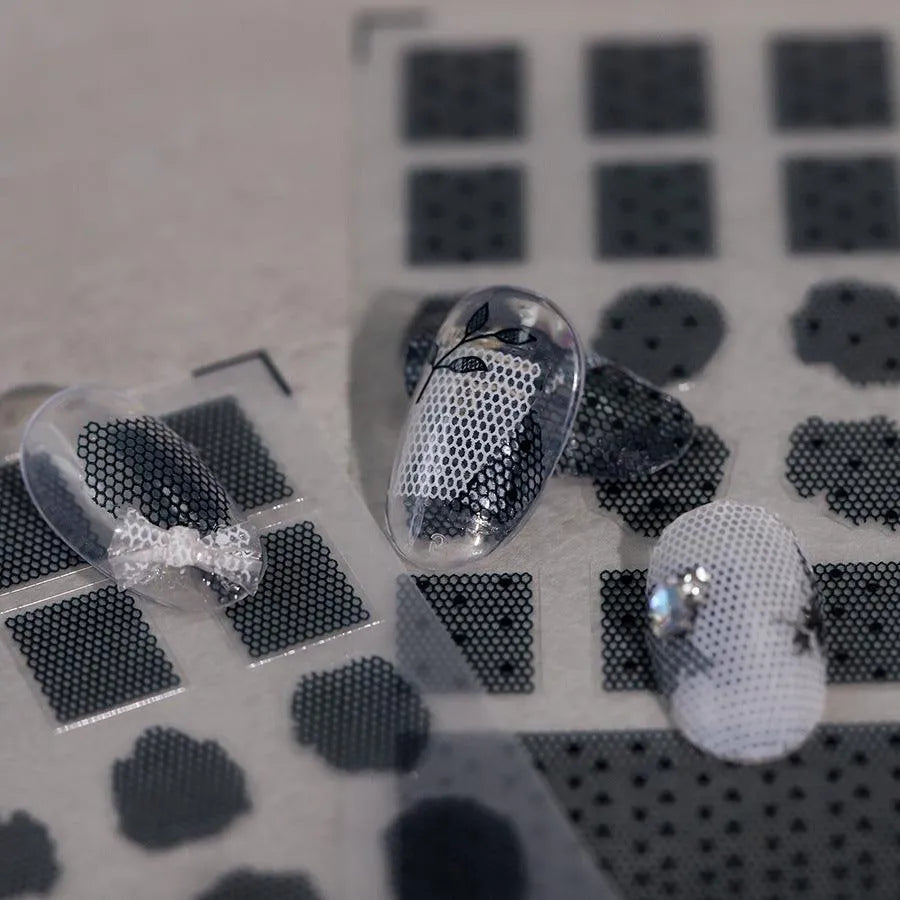 Lace Nail Art Stickers Adhesive Slider Polka Dots Sticker Decals